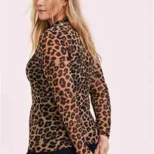 Torrid Leopard Print Long Sleeve Mesh Mock Neck Top